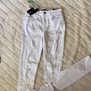 High waist white distressed denim